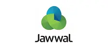 Logo de Jawwal - ícono de molinete de tres pétalos en verde azulado, verde lima y azul cobalto sobre la marca de palabra 'Jawwal' en carbón oscuro, que representa a Jawwal como socio operador de red móvil de TrueSignal en Palestina